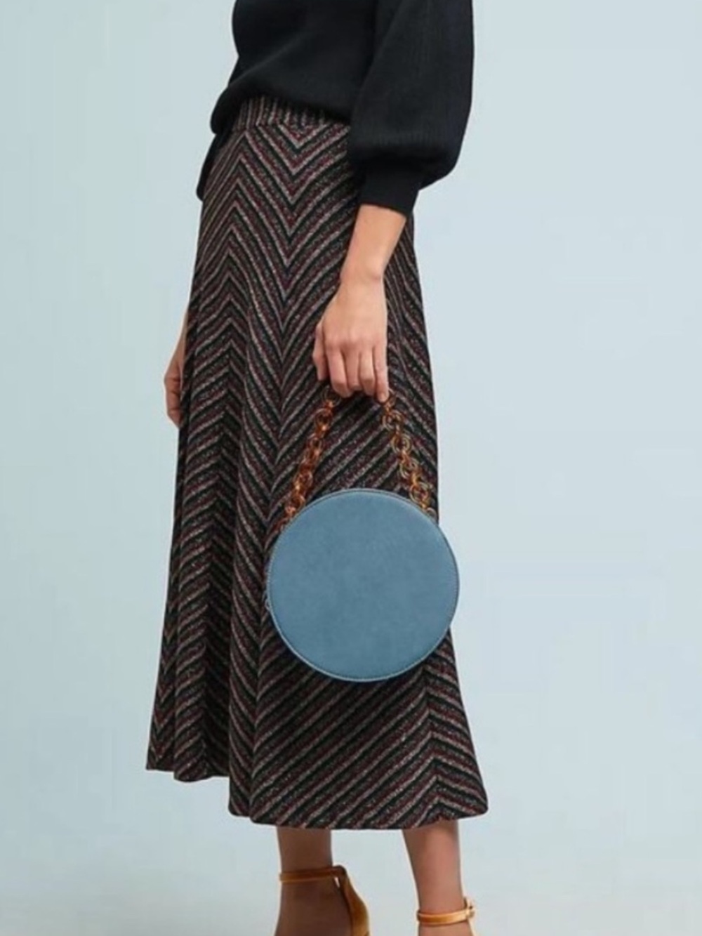 Anthropologie Maeve Round Blue Handbag with Tortoiseshell Chain Handle